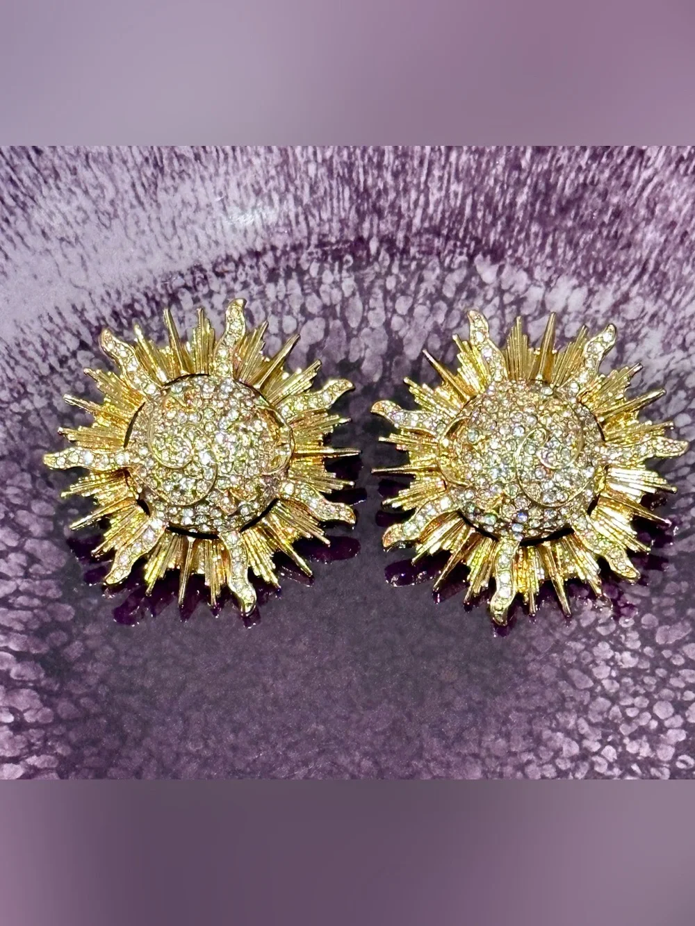 Swarovski Crystals Gold-Tone Sunburst Earrings - Picture 1 of 4